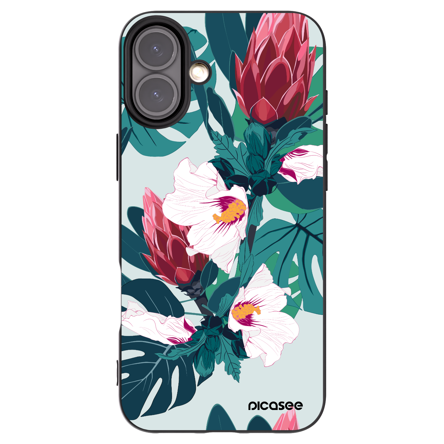 Picasee Μαύρη θήκη σιλικόνης για Apple iPhone 16 Plus - Rhododendron