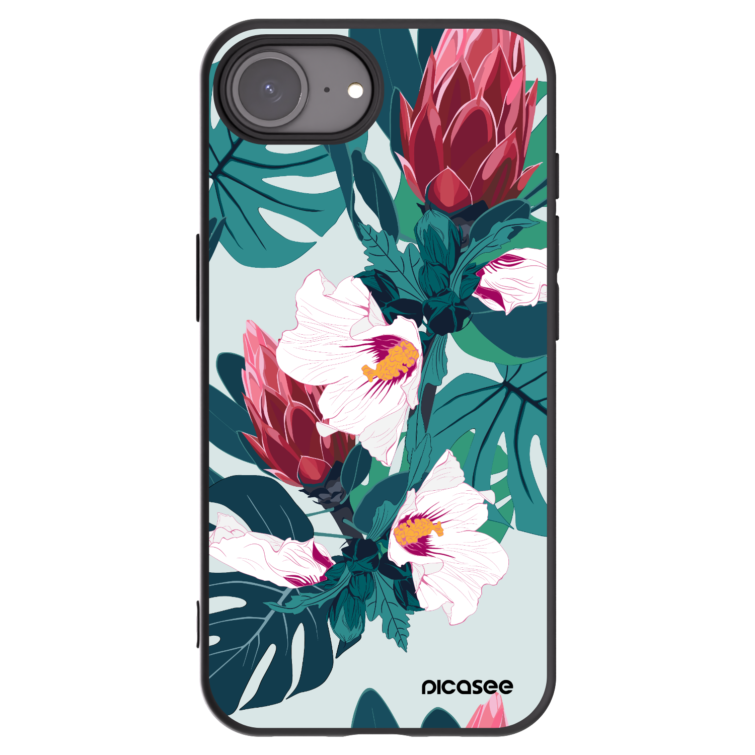 Picasee Μαύρη θήκη σιλικόνης για Apple iPhone 16e - Rhododendron