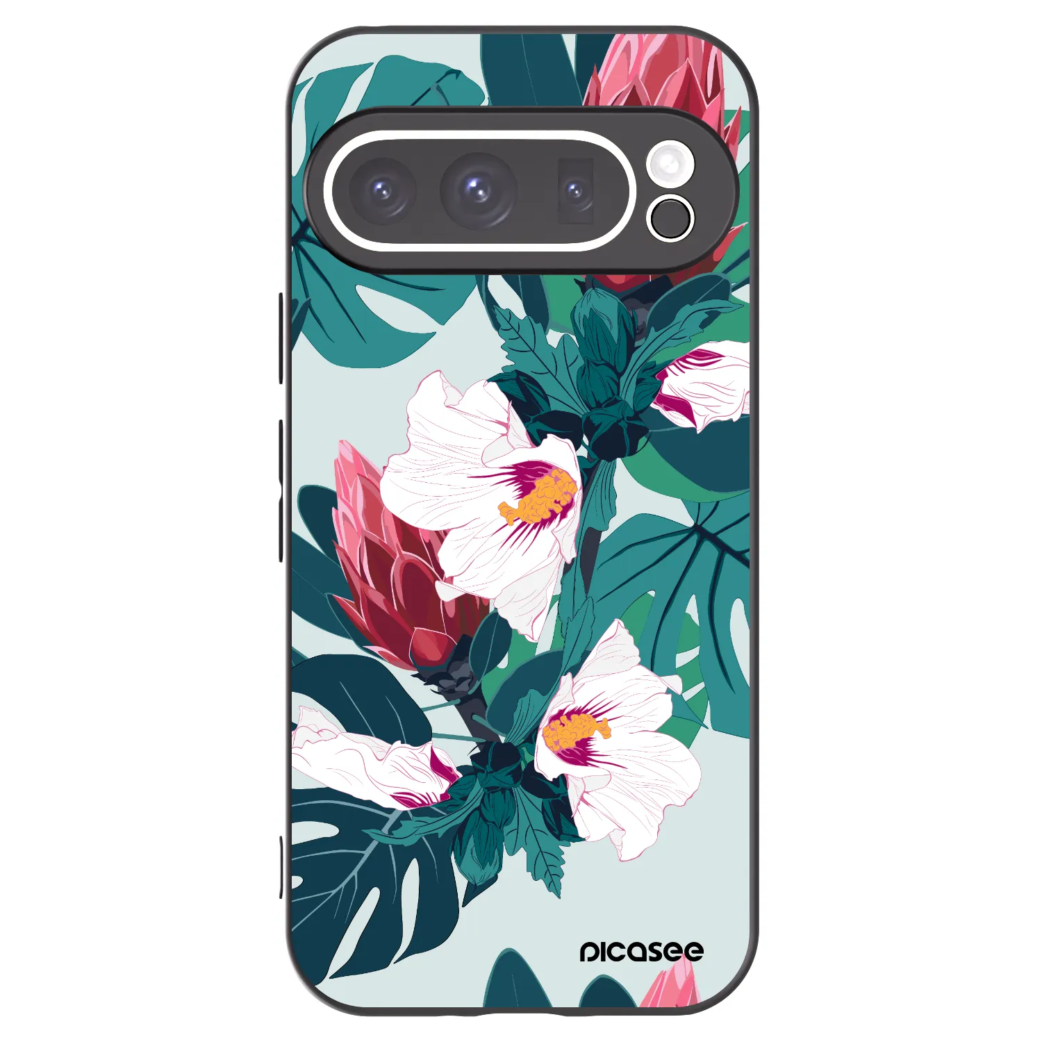 Picasee Μαύρη θήκη σιλικόνης για Google Pixel 9 Pro - Rhododendron