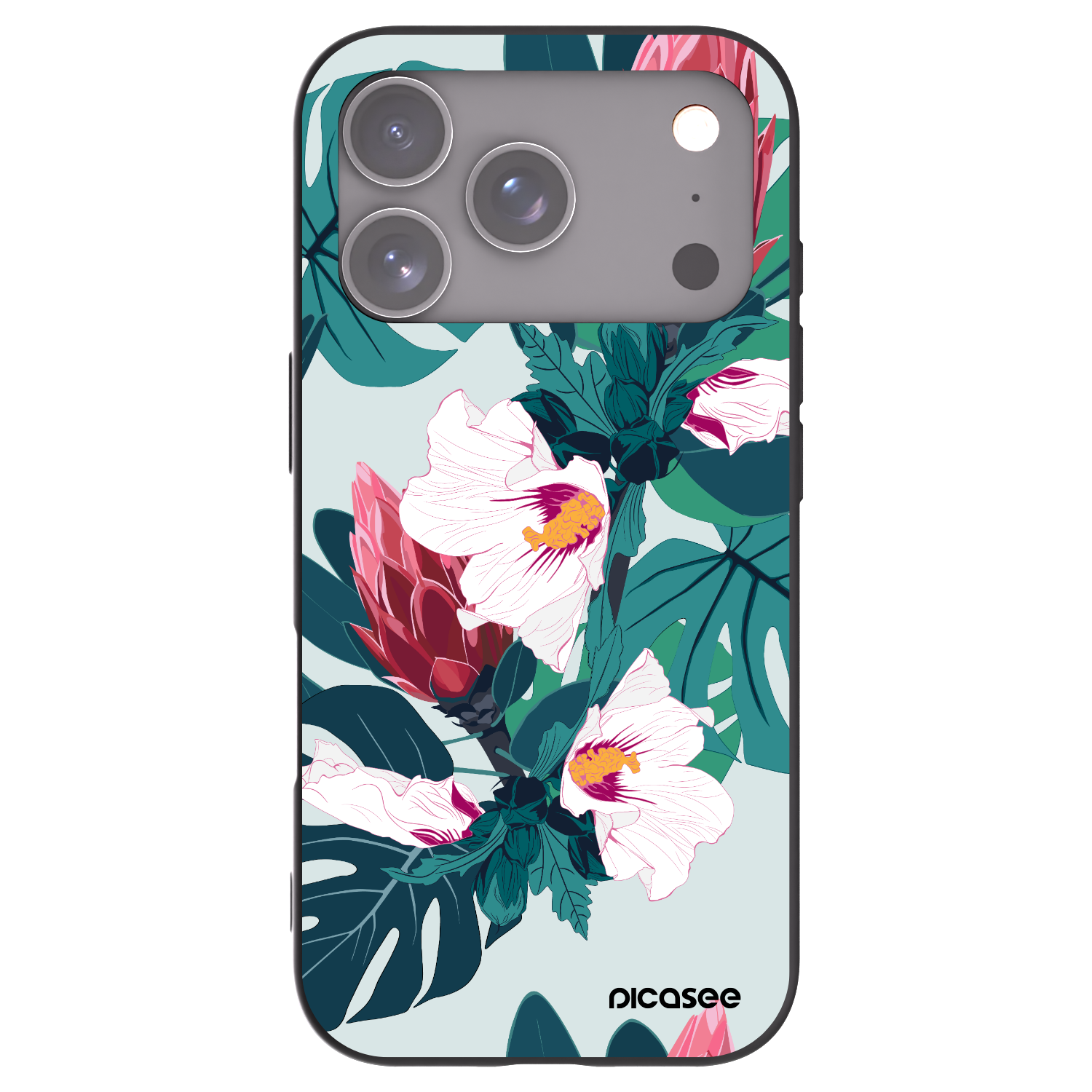 Picasee Μαύρη θήκη σιλικόνης για Apple iPhone 17 Pro - Rhododendron