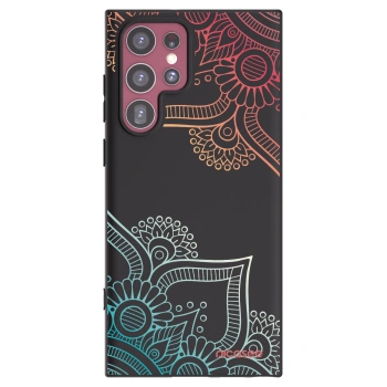Picasee Μαύρη θήκη σιλικόνης για Samsung Galaxy S22 Ultra 5G - Flowers pattern