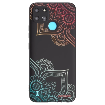 Picasee Μαύρη θήκη σιλικόνης για Realme C21Y - Flowers pattern