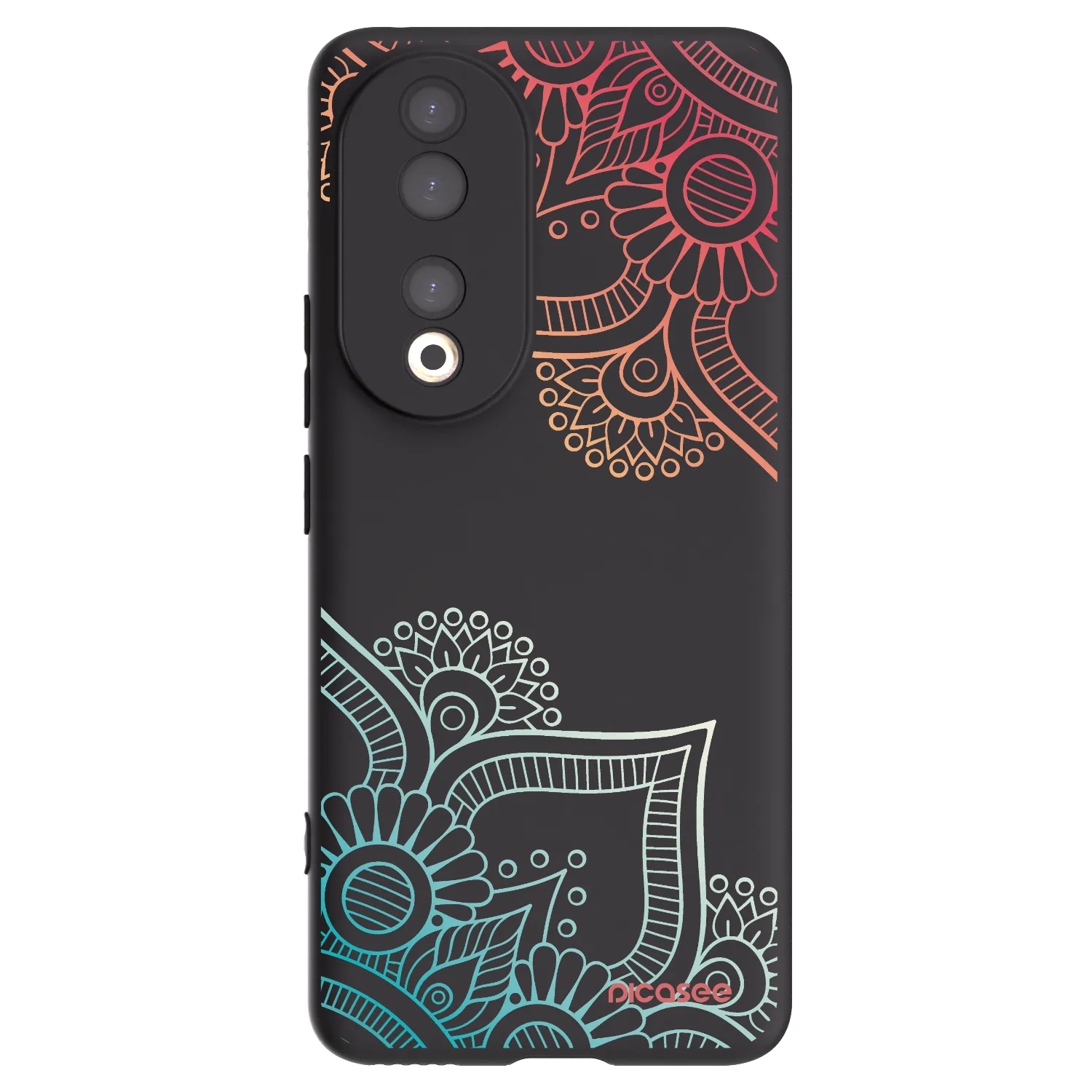 Picasee Μαύρη θήκη σιλικόνης για Honor 90 5G - Flowers pattern