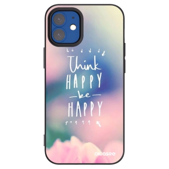 Picasee Μαύρη θήκη σιλικόνης για Apple iPhone 12 mini - Think happy be happy