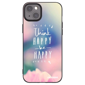 Picasee Μαύρη θήκη σιλικόνης για Apple iPhone 15 Plus - Think happy be happy