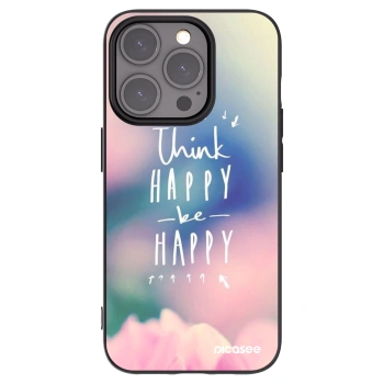 Picasee Μαύρη θήκη σιλικόνης για Apple iPhone 15 Pro - Think happy be happy