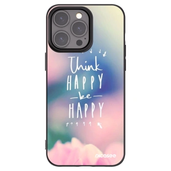Picasee Μαύρη θήκη σιλικόνης για Apple iPhone 15 Pro Max - Think happy be happy