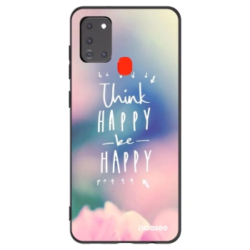 Picasee Μαύρη θήκη σιλικόνης για Samsung Galaxy A21s - Think happy be happy
