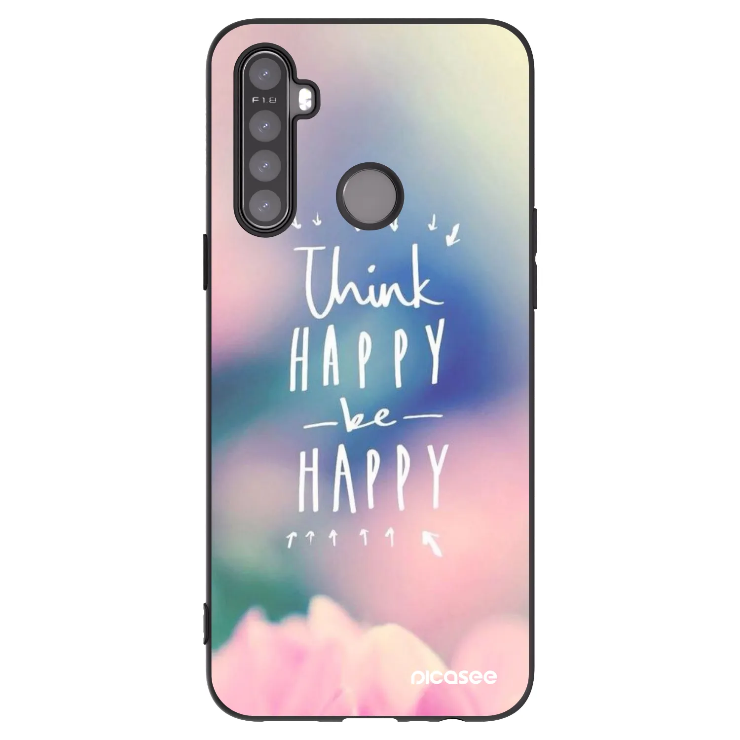 Picasee Μαύρη θήκη σιλικόνης για Realme 5 - Think happy be happy