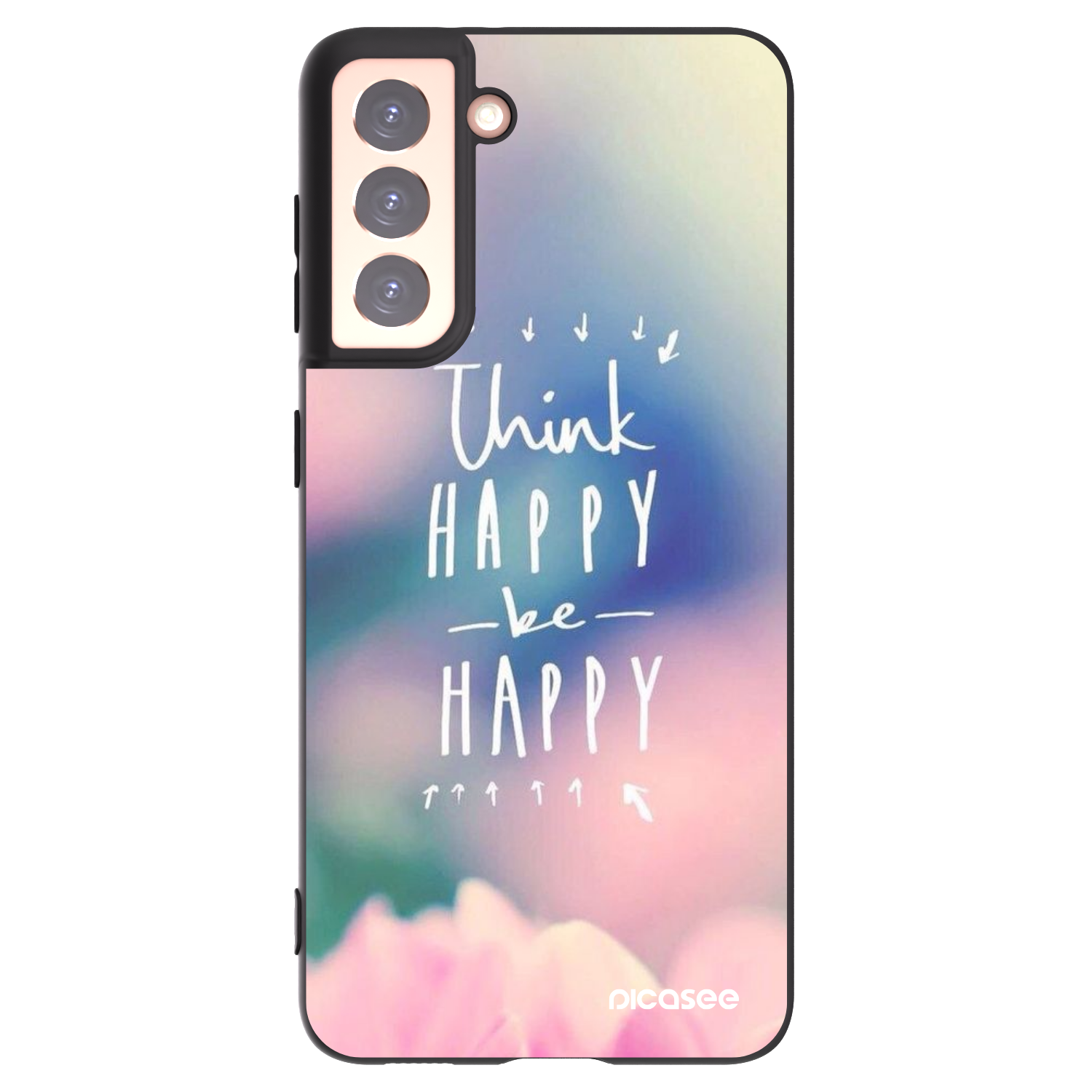 Picasee Μαύρη θήκη σιλικόνης για Samsung Galaxy S21 5G G991B - Think happy be happy
