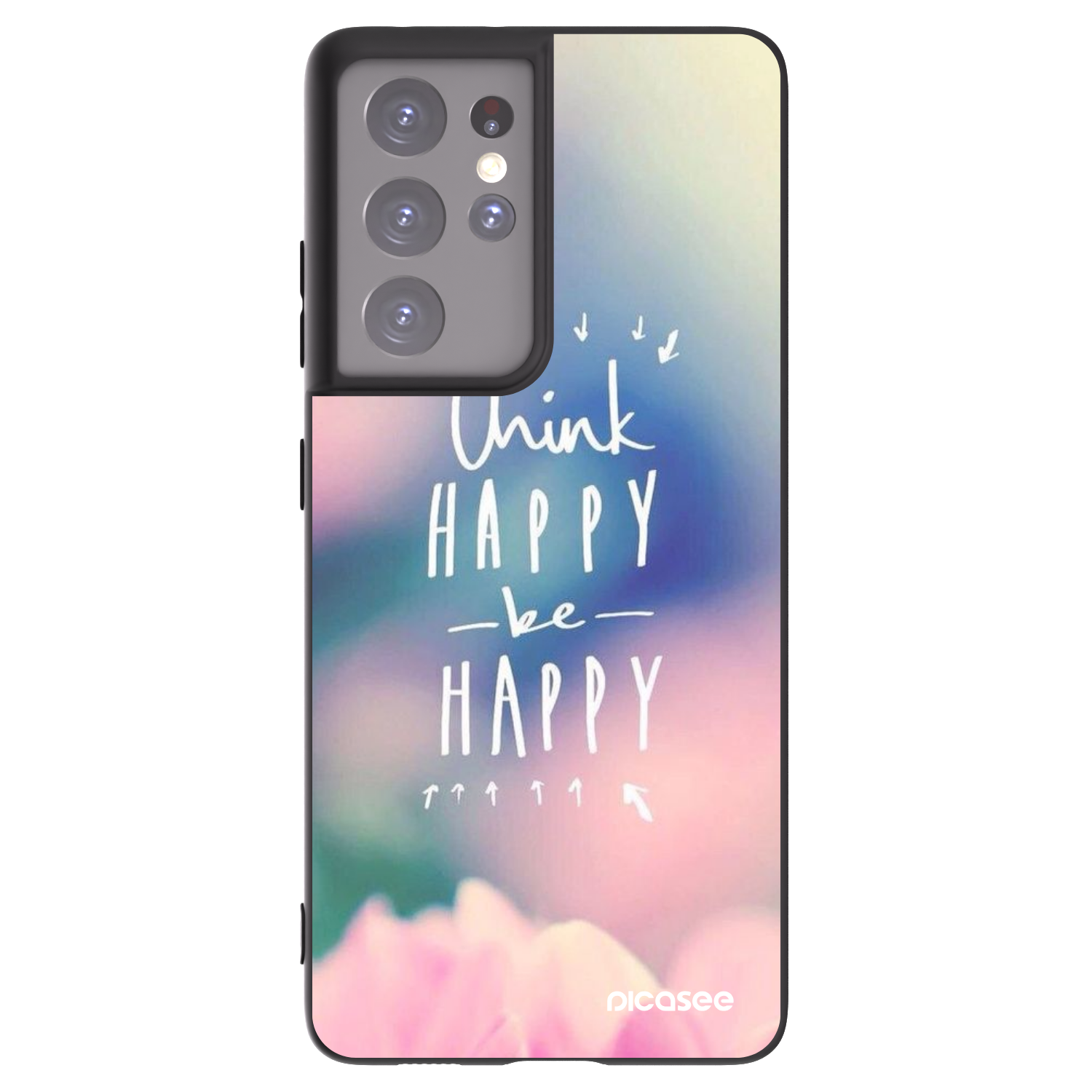 Picasee Μαύρη θήκη σιλικόνης για Samsung Galaxy S21 Ultra 5G G998B - Think happy be happy