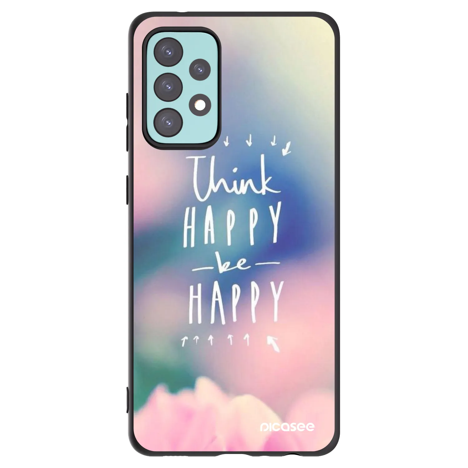 Picasee Μαύρη θήκη σιλικόνης για Samsung Galaxy A72 A725F - Think happy be happy