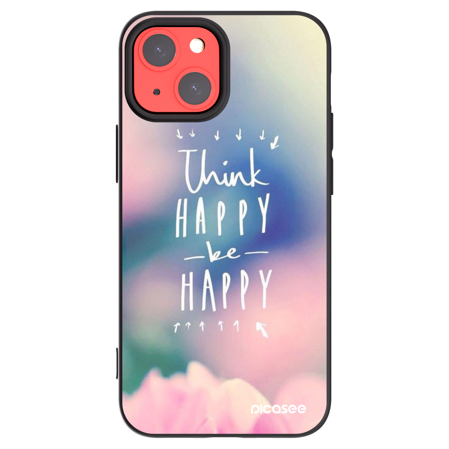 Picasee Μαύρη θήκη σιλικόνης για Apple iPhone 13 mini - Think happy be happy