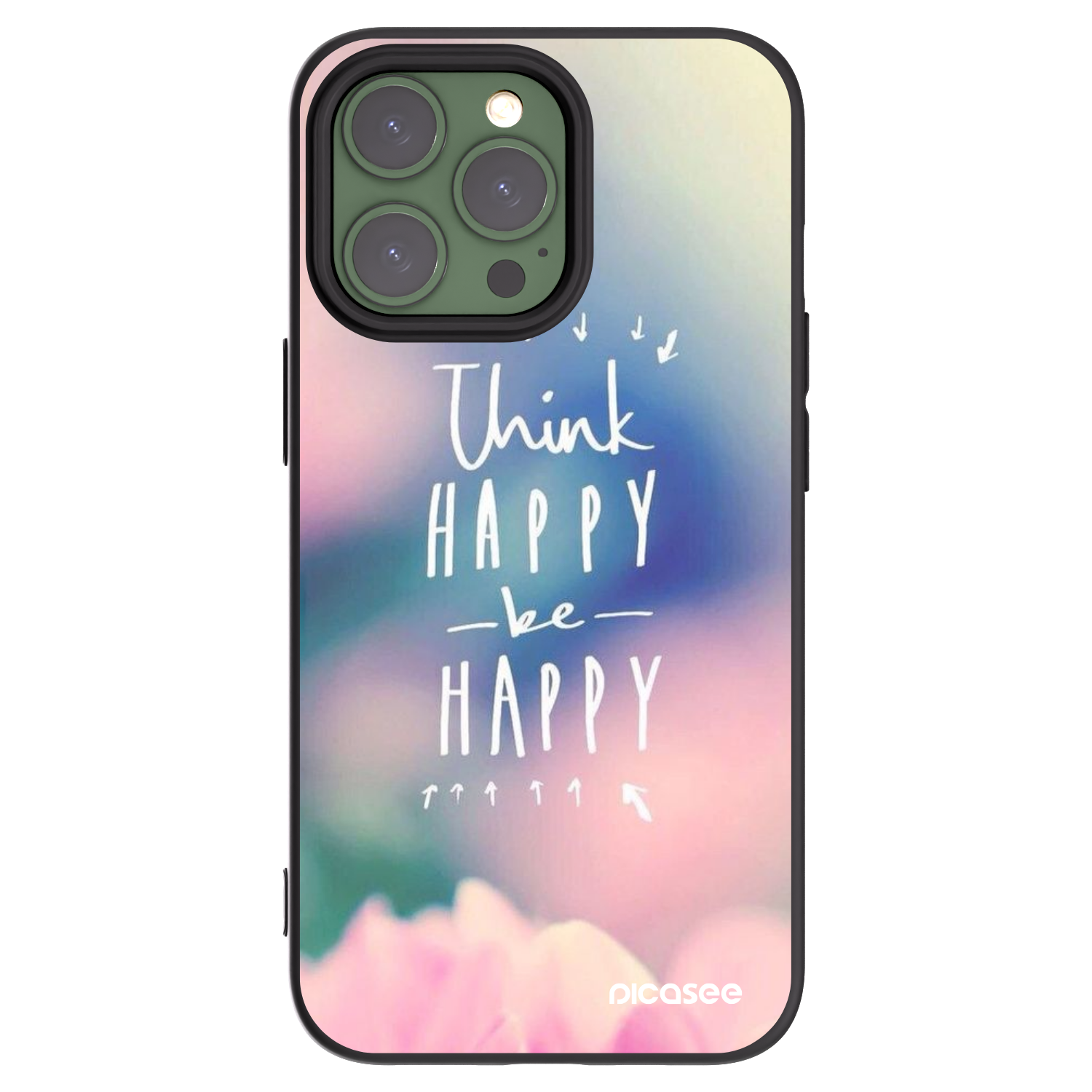 Picasee Μαύρη θήκη σιλικόνης για Apple iPhone 13 Pro - Think happy be happy