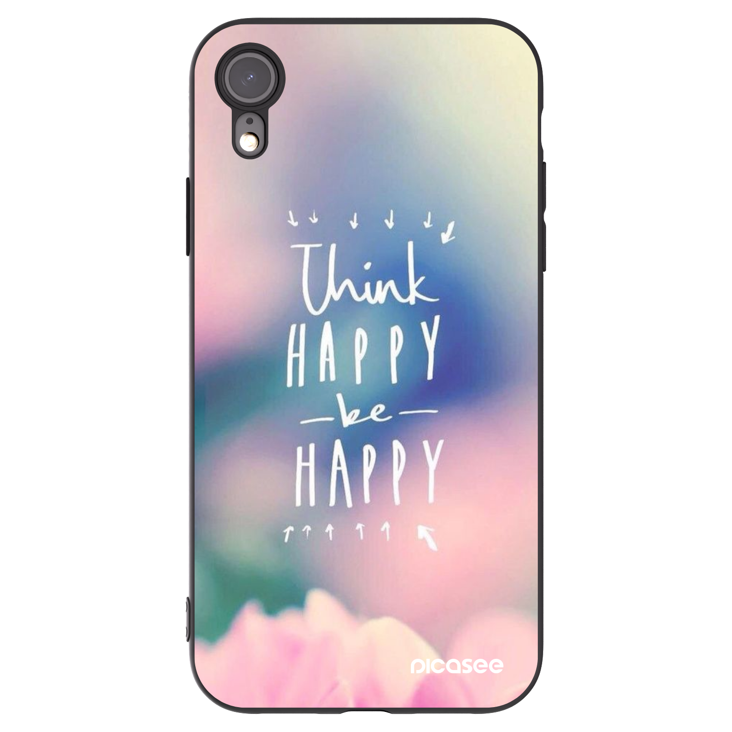 Picasee Μαύρη θήκη σιλικόνης για Apple iPhone XR - Think happy be happy