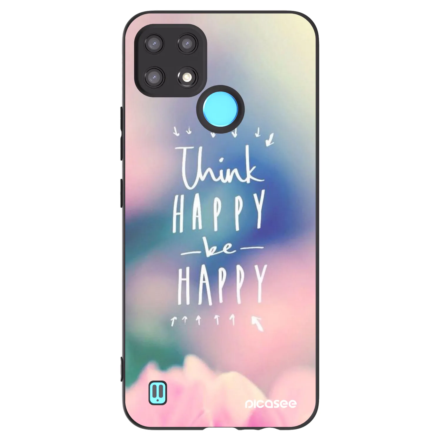Picasee Μαύρη θήκη σιλικόνης για Realme C21 - Think happy be happy