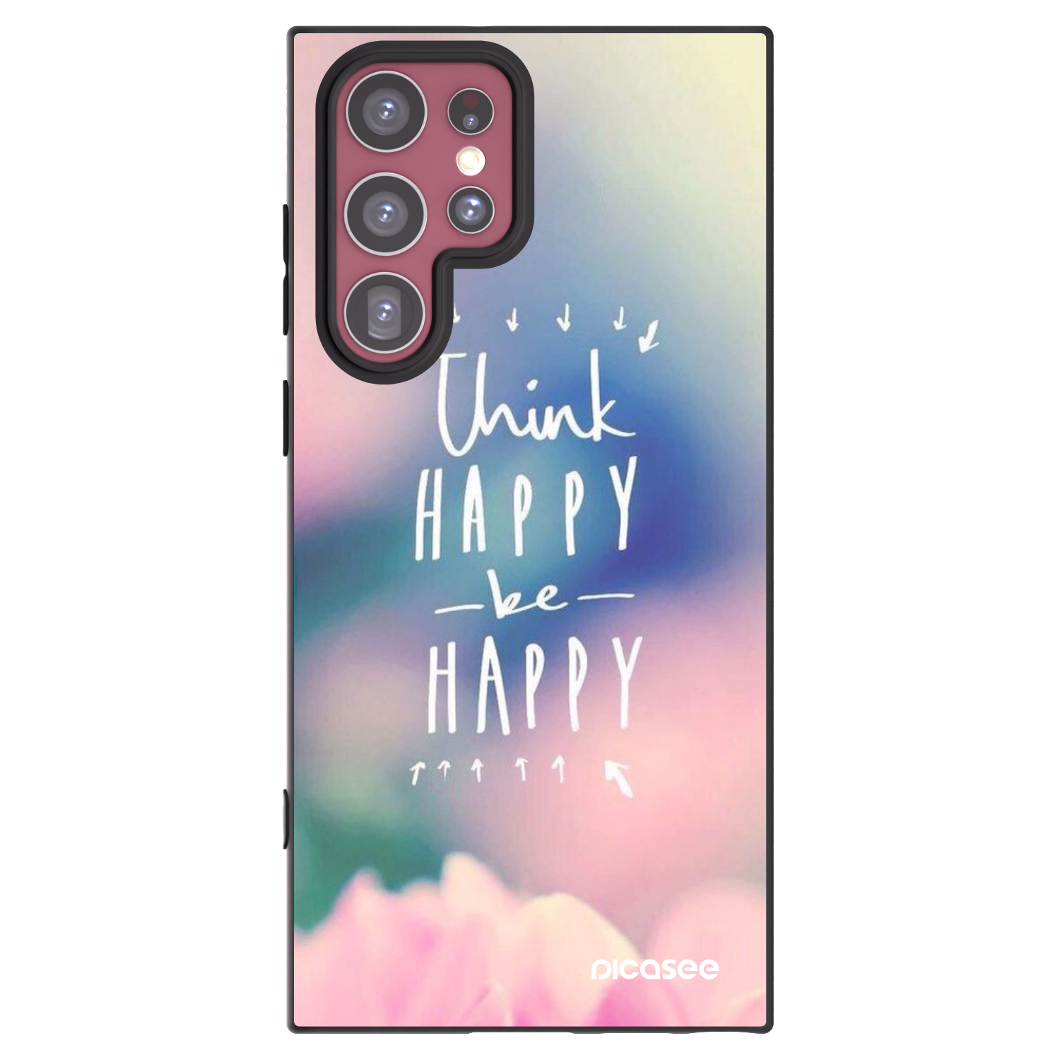 Picasee Μαύρη θήκη σιλικόνης για Samsung Galaxy S22 Ultra 5G - Think happy be happy