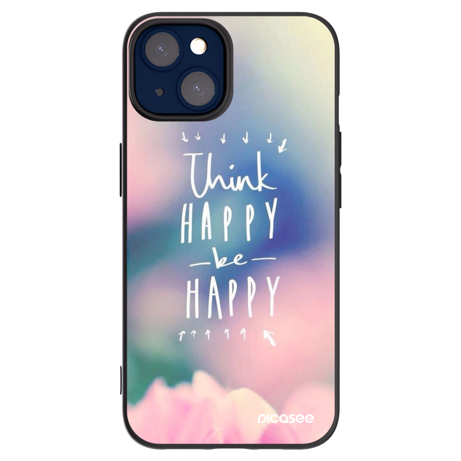Picasee Μαύρη θήκη σιλικόνης για Apple iPhone 14 - Think happy be happy