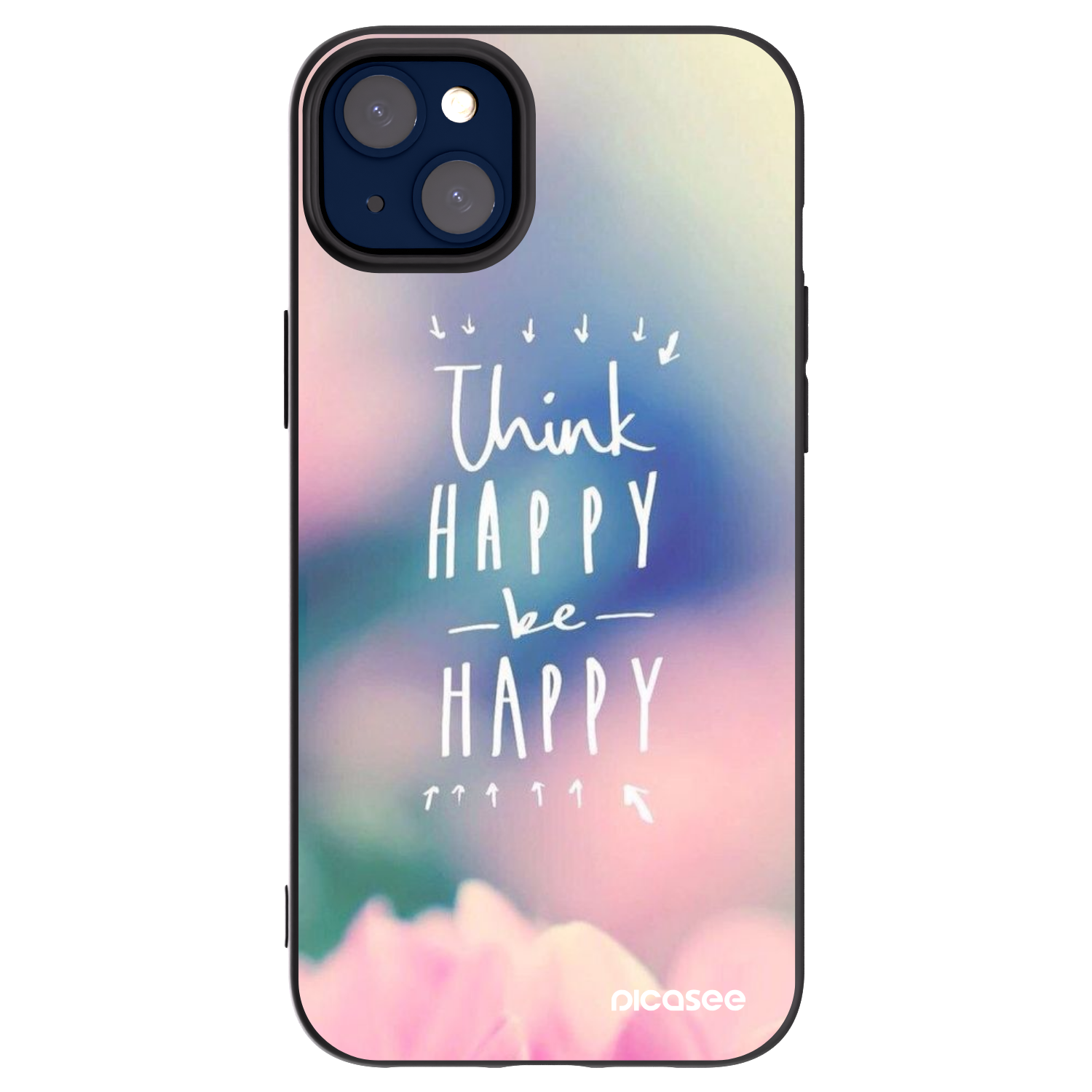 Picasee Μαύρη θήκη σιλικόνης για Apple iPhone 14 Plus - Think happy be happy