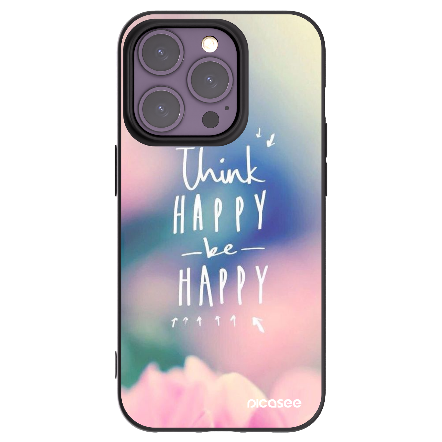 Picasee Μαύρη θήκη σιλικόνης για Apple iPhone 14 Pro - Think happy be happy