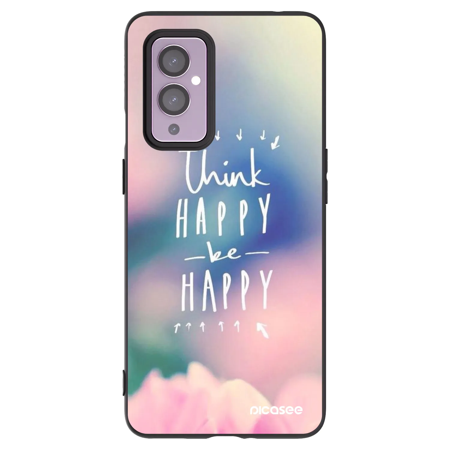 Picasee Μαύρη θήκη σιλικόνης για OnePlus 9 - Think happy be happy
