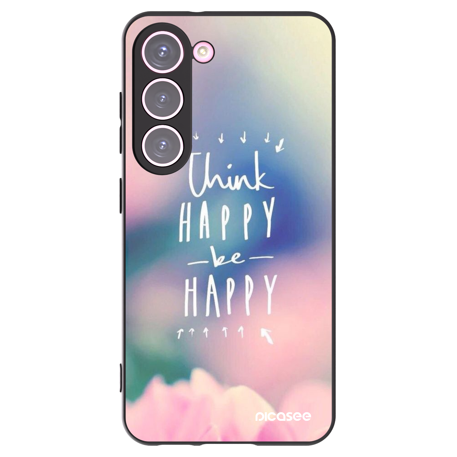 Picasee Μαύρη θήκη σιλικόνης για Samsung Galaxy S23 5G - Think happy be happy