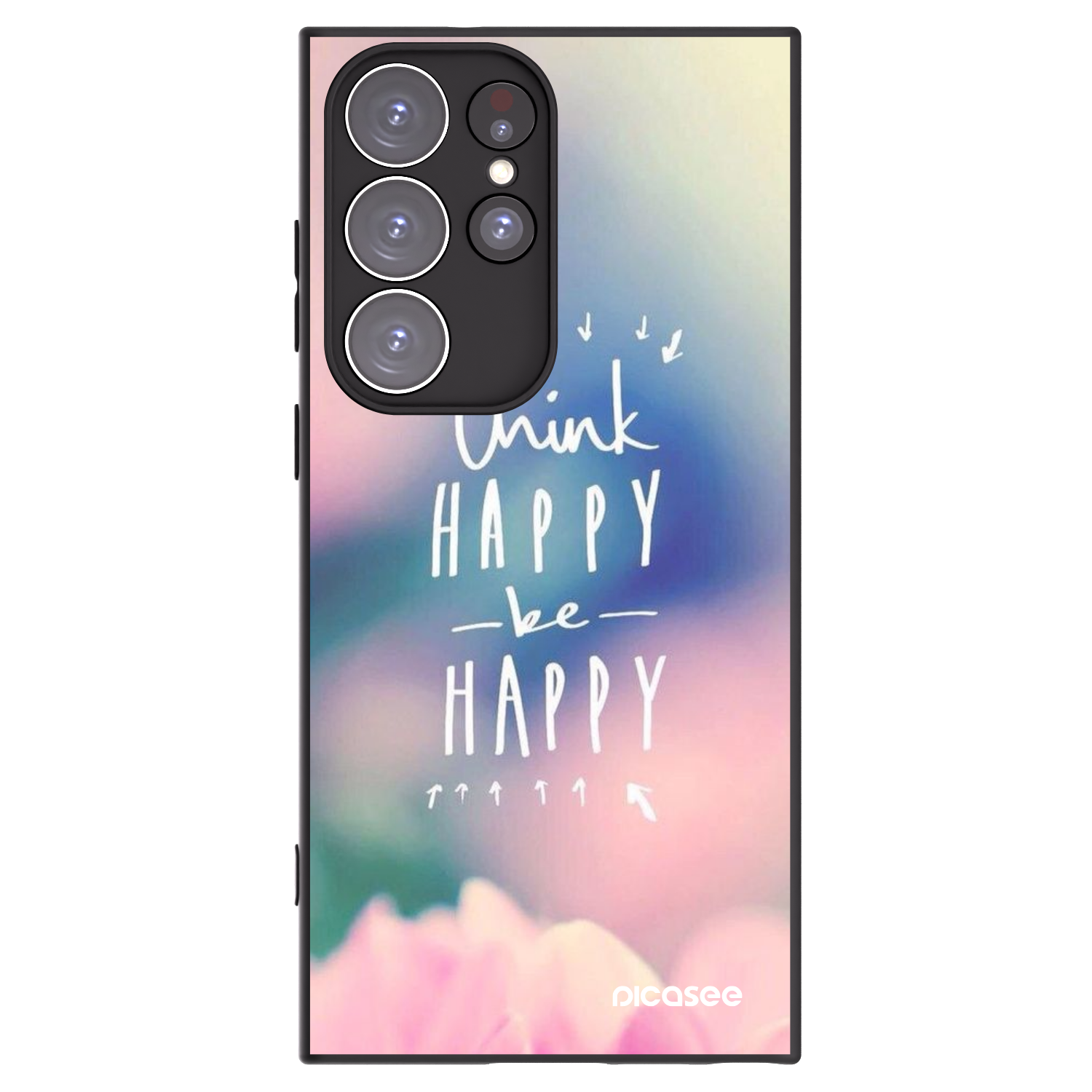 Picasee Μαύρη θήκη σιλικόνης για Samsung Galaxy S23 Ultra 5G - Think happy be happy