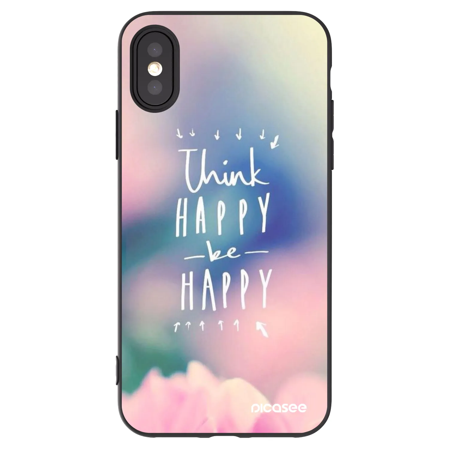 Picasee Μαύρη θήκη σιλικόνης για Apple iPhone X/XS - Think happy be happy