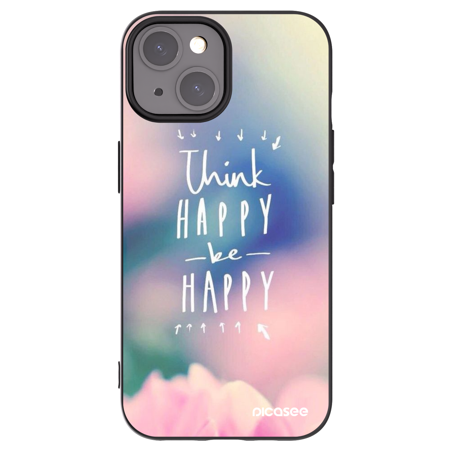Picasee Μαύρη θήκη σιλικόνης για Apple iPhone 15 - Think happy be happy
