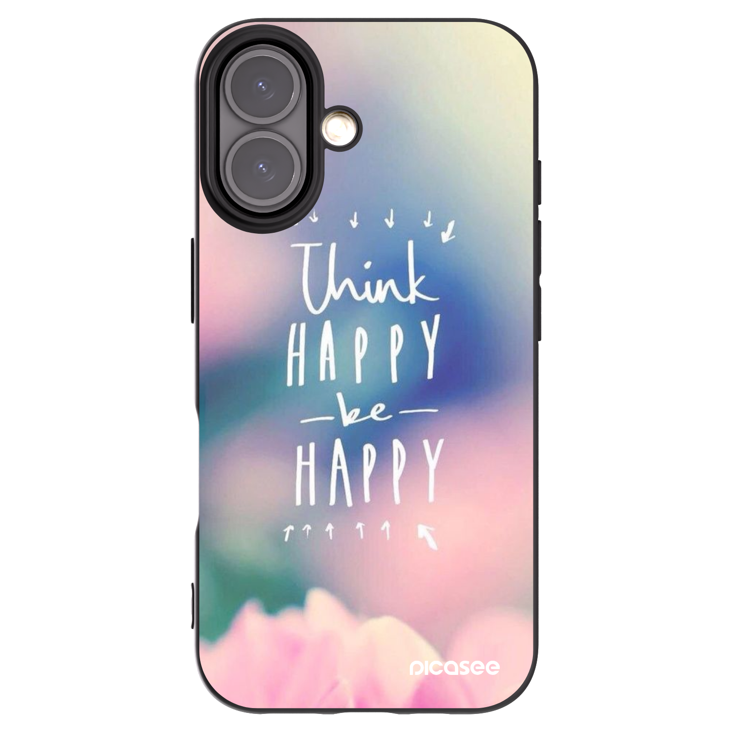 Picasee Μαύρη θήκη σιλικόνης για Apple iPhone 16 - Think happy be happy