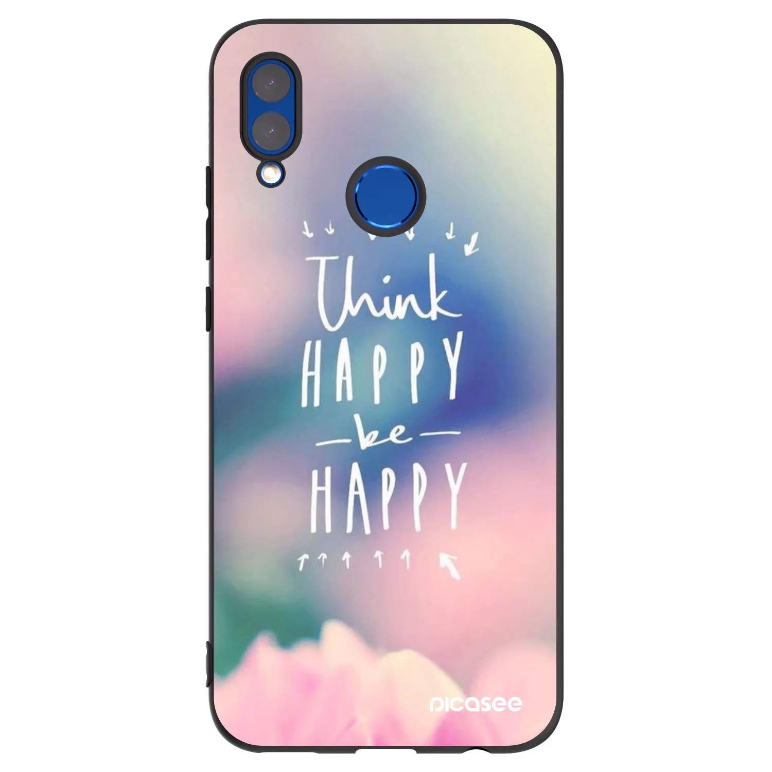 Picasee Μαύρη θήκη σιλικόνης για Huawei P Smart 2019 - Think happy be happy