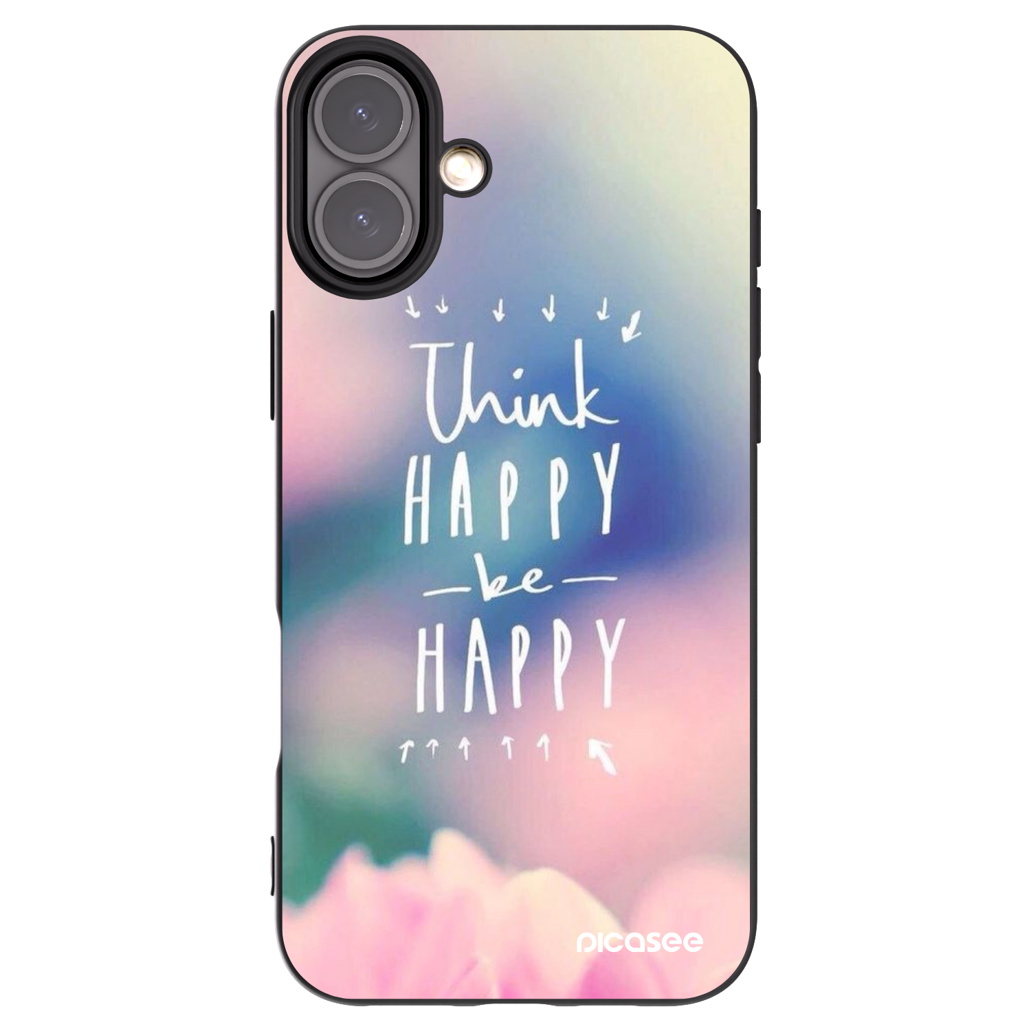 Picasee Μαύρη θήκη σιλικόνης για Apple iPhone 16 Plus - Think happy be happy