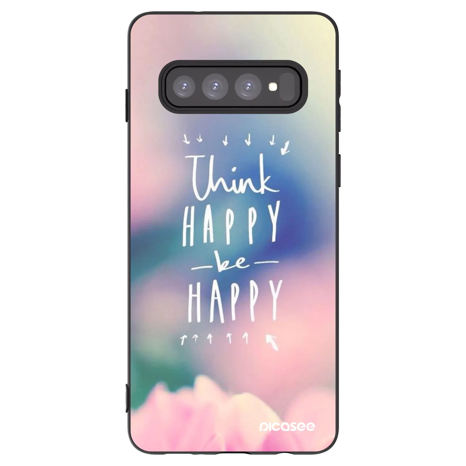 Picasee Μαύρη θήκη σιλικόνης για Samsung Galaxy S10 G973 - Think happy be happy
