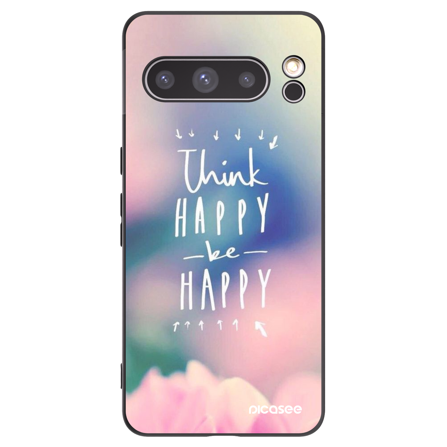Picasee Μαύρη θήκη σιλικόνης για Google Pixel 8 Pro - Think happy be happy