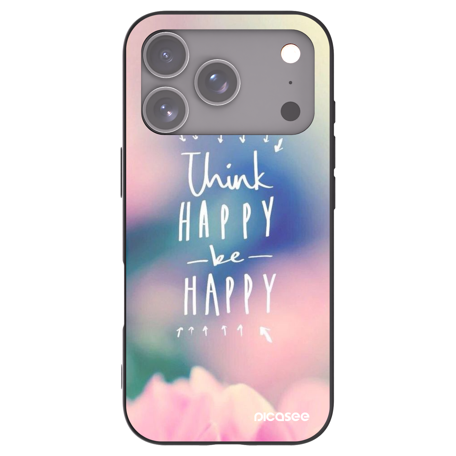 Picasee Μαύρη θήκη σιλικόνης για Apple iPhone 17 Pro - Think happy be happy