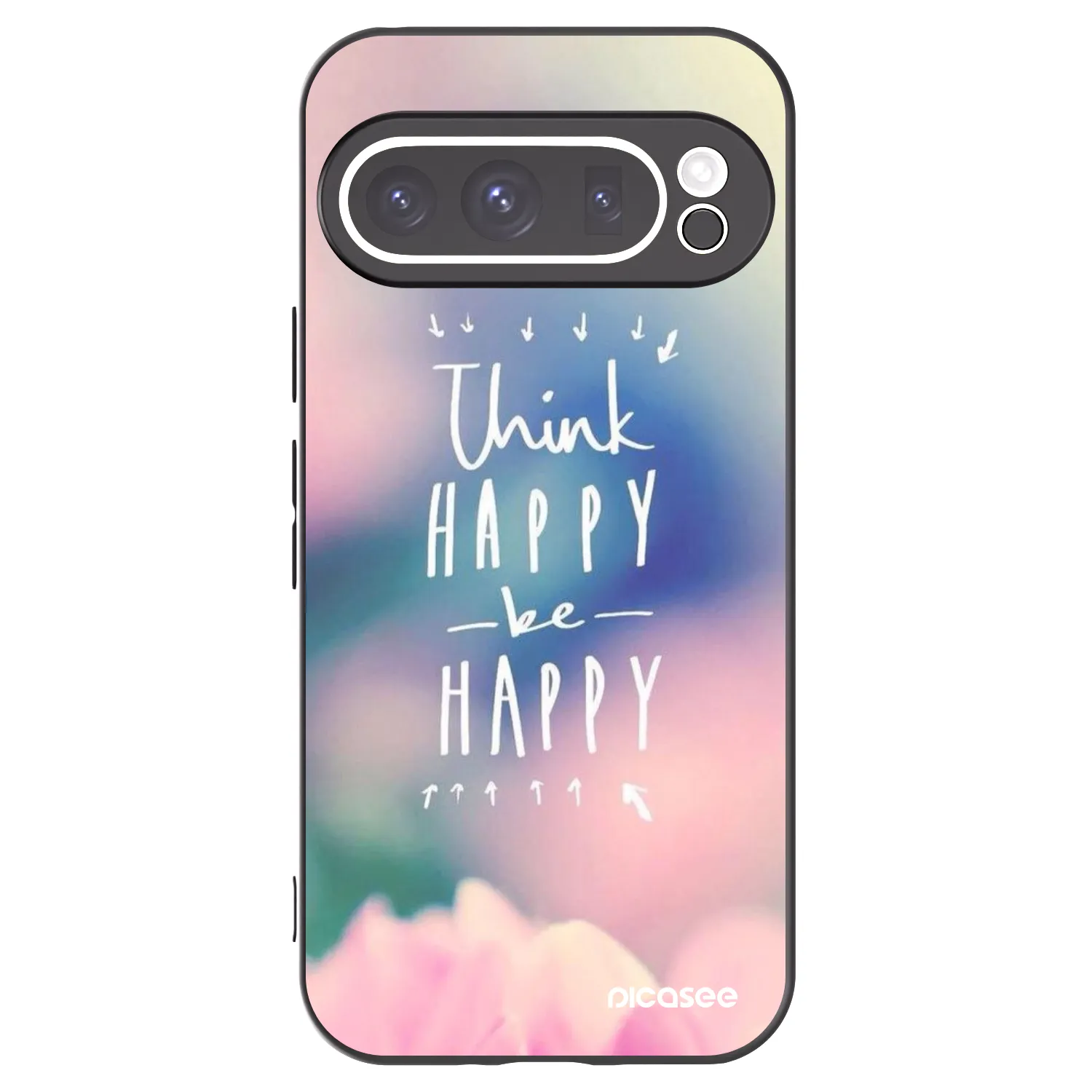 Picasee Μαύρη θήκη σιλικόνης για Google Pixel 9 Pro XL - Think happy be happy