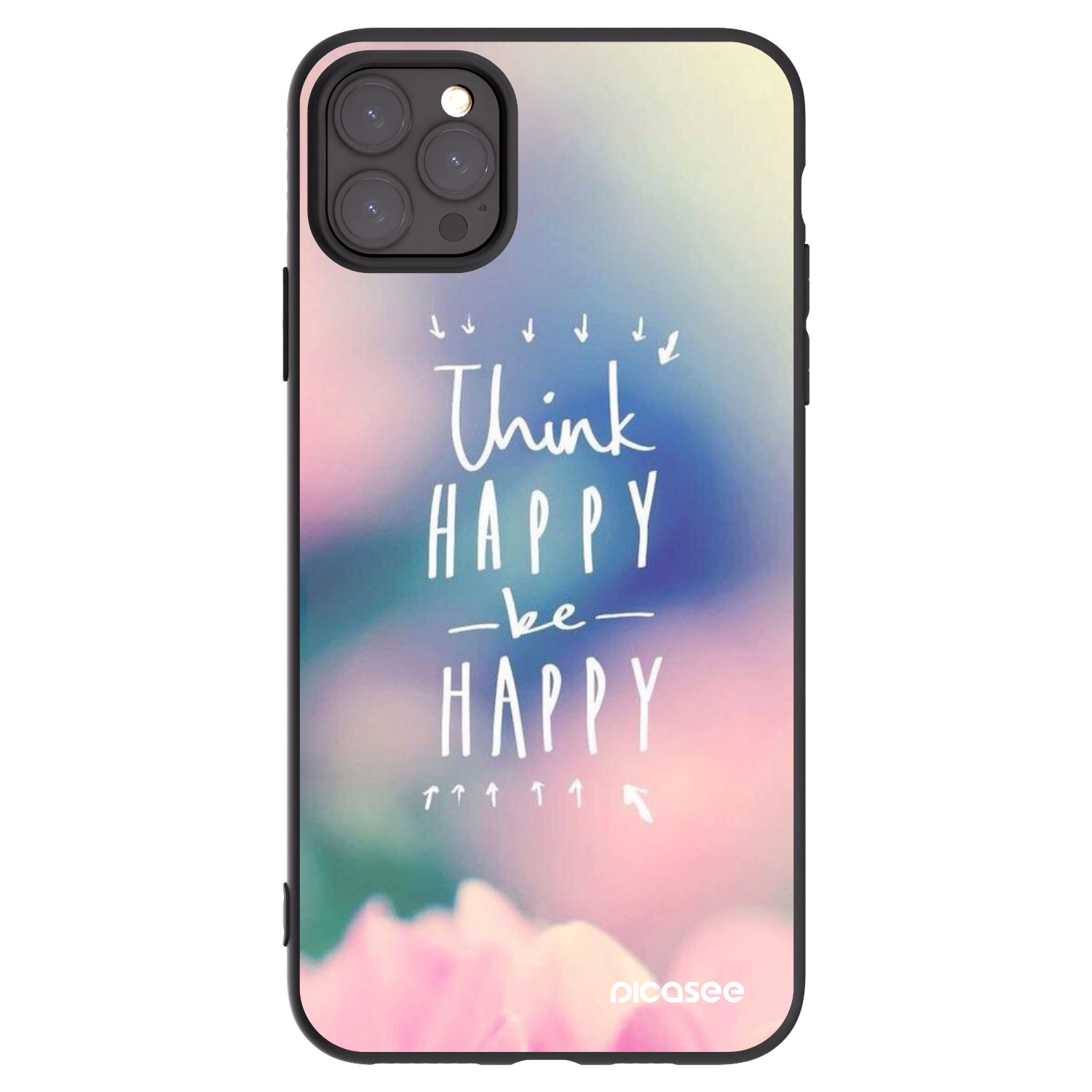 Picasee Μαύρη θήκη σιλικόνης για Apple iPhone 11 Pro Max - Think happy be happy
