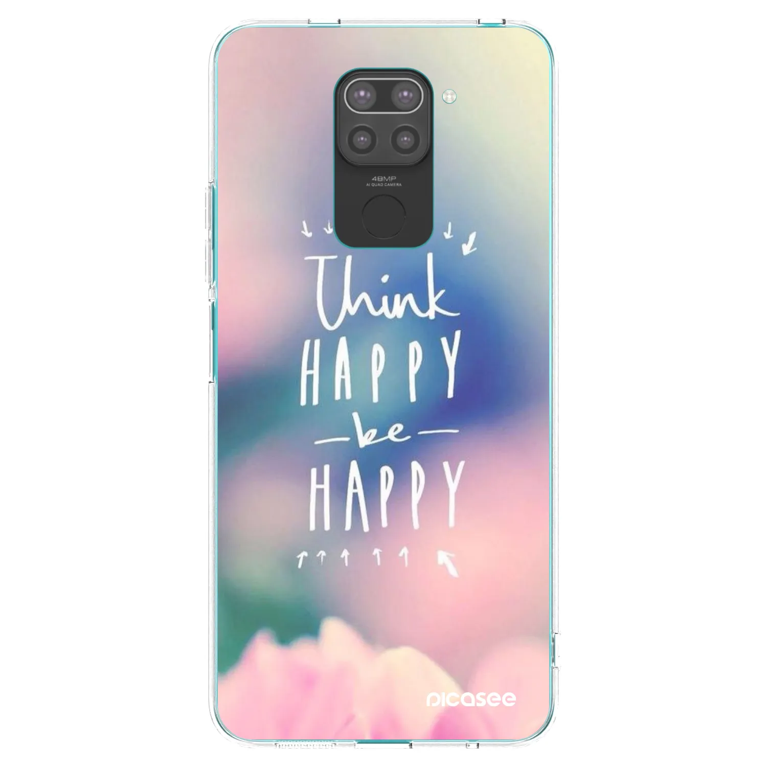 Picasee Μαύρη θήκη σιλικόνης για Xiaomi Redmi Note 9 - Think happy be happy