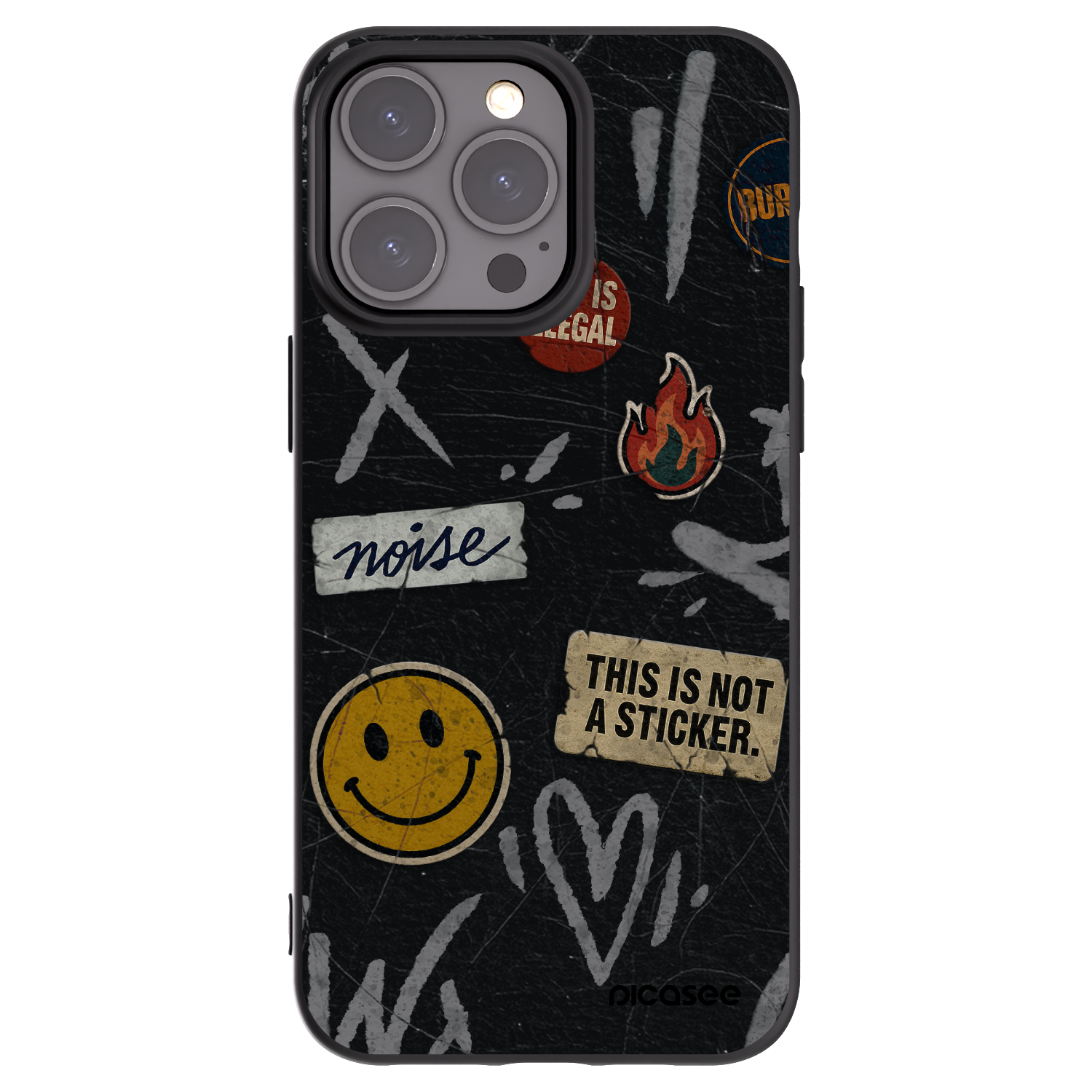 Picasee Μαύρη θήκη σιλικόνης για Apple iPhone 15 Pro Max - STICKERS x TAGS