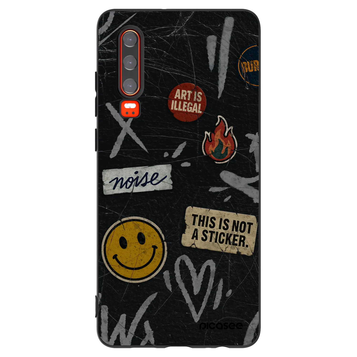 Picasee Μαύρη θήκη σιλικόνης για Huawei P30 - STICKERS x TAGS