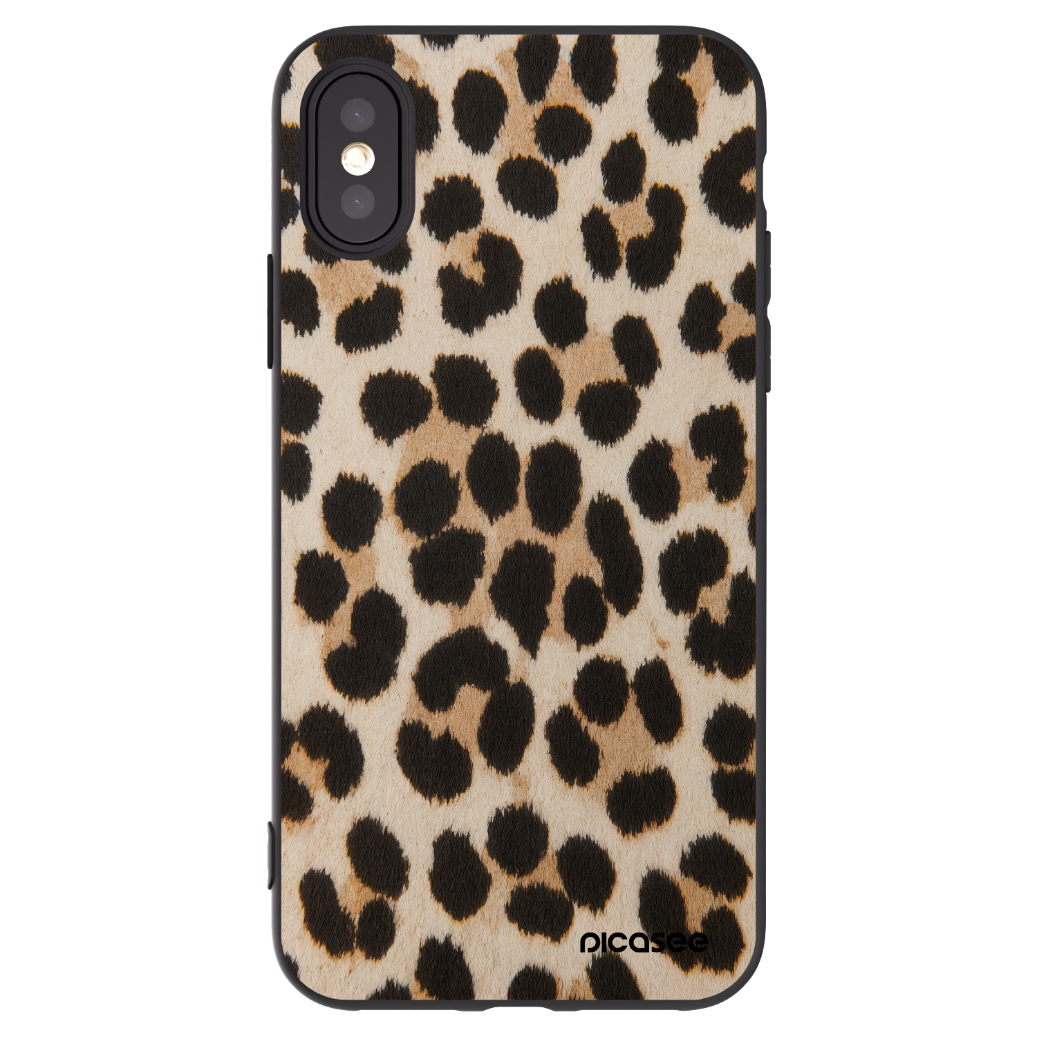 Picasee Μαύρη θήκη σιλικόνης για Apple iPhone X/XS - Brown Tiger