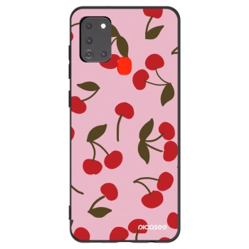 Picasee Μαύρη θήκη σιλικόνης για Samsung Galaxy A21s - Cherry