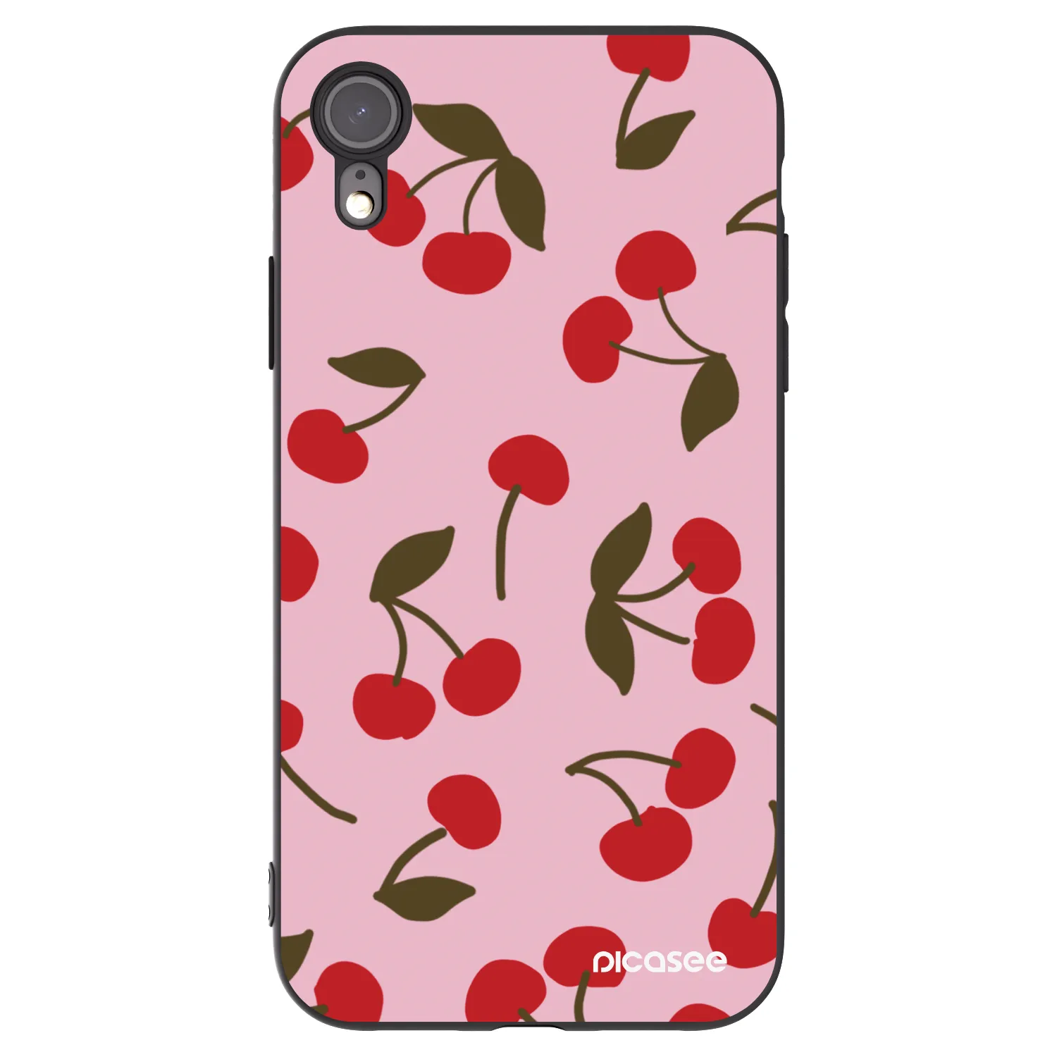 Picasee Μαύρη θήκη σιλικόνης για Apple iPhone XR - Cherry