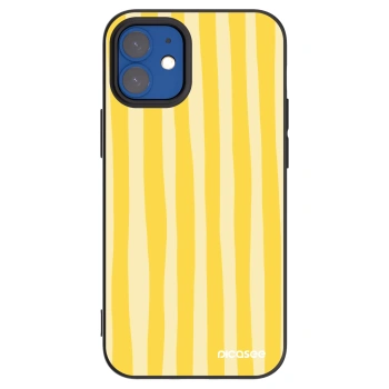 Picasee Μαύρη θήκη σιλικόνης για Apple iPhone 12 mini - Lines lemon