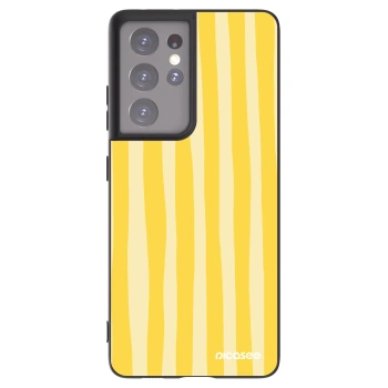 Picasee Μαύρη θήκη σιλικόνης για Samsung Galaxy S21 Ultra 5G G998B - Lines lemon