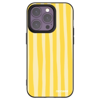 Picasee Μαύρη θήκη σιλικόνης για Apple iPhone 14 Pro - Lines lemon