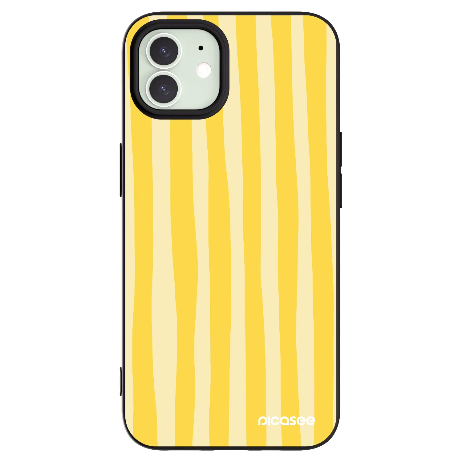 Picasee Μαύρη θήκη σιλικόνης για Apple iPhone 12 Pro - Lines lemon