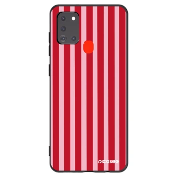 Picasee Μαύρη θήκη σιλικόνης για Samsung Galaxy A21s - Lines red