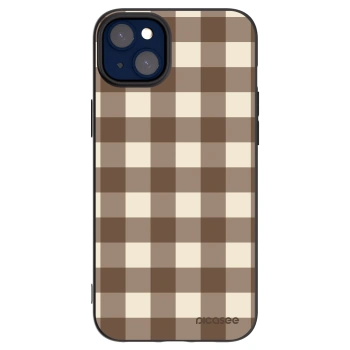 Picasee Μαύρη θήκη σιλικόνης για Apple iPhone 14 Plus - Brown grid