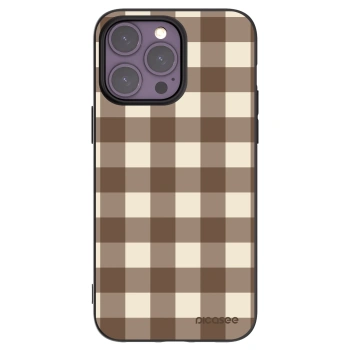Picasee Μαύρη θήκη σιλικόνης για Apple iPhone 14 Pro Max - Brown grid